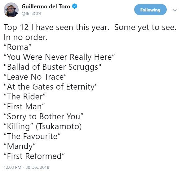 guillermo del toro peliculas favoritas 2018 guillermo del toro peliculas favoritas 2018