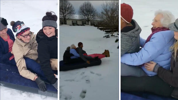 [TLMD - NATL] Viral: abuelitos de más de 90 años se lanzan colina abajo tras nevada