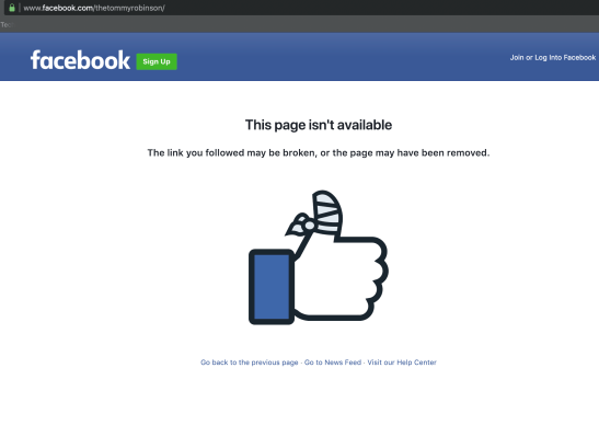 Facebook finalmente prohíbe al activista de extrema derecha del Reino Unido, "Tommy Robinson"