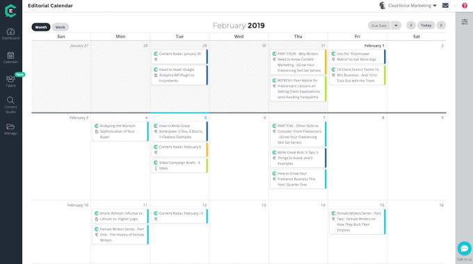 ClearVoice calendario editorial