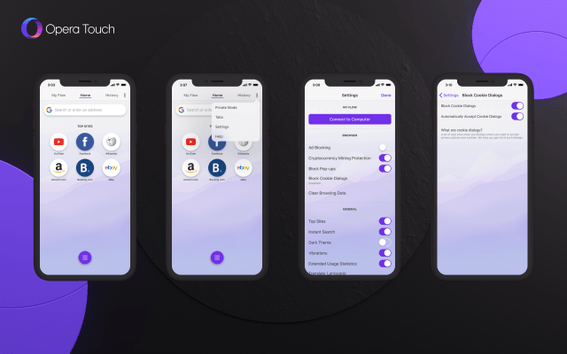 Opera Touch trae el bloqueo de cookies del sitio web a iOS