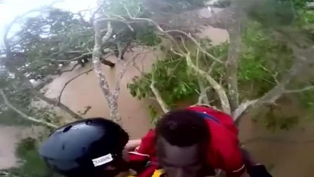 Dramático: lo rescatan subido a una planta tras brutal ciclón