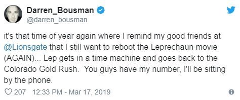 darren lynn bousman leprechaun secuela twitter