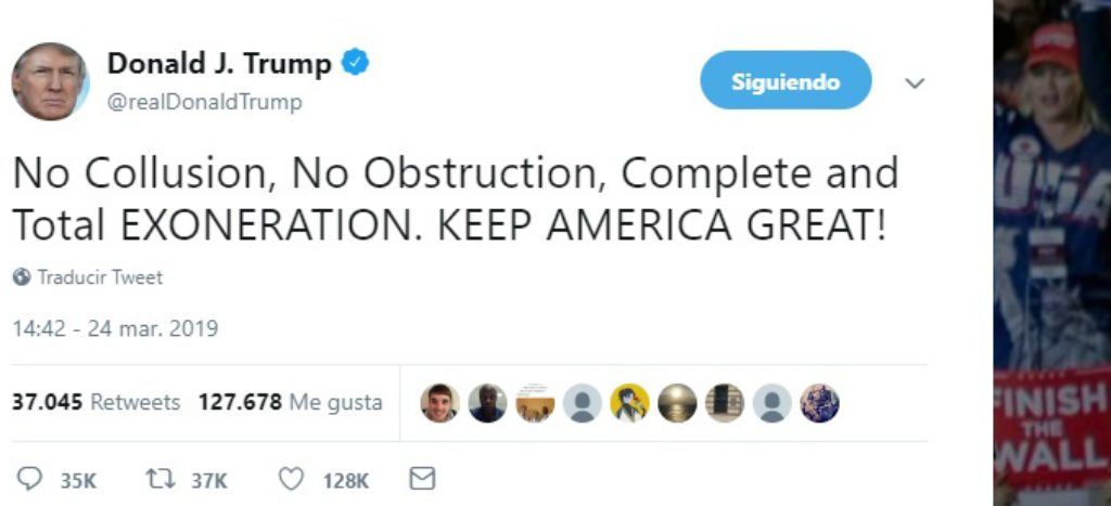 Trump no se coludió con Rusia en campaña presidencial de 2016, concluye Mueller