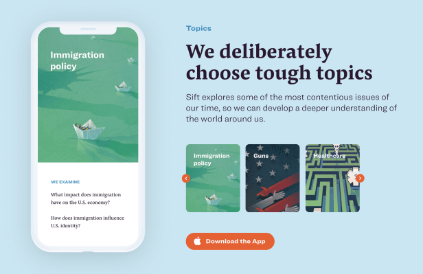 La aplicación "terapia de noticias" de Sift tiene como objetivo promover la comprensión, no la ansiedad