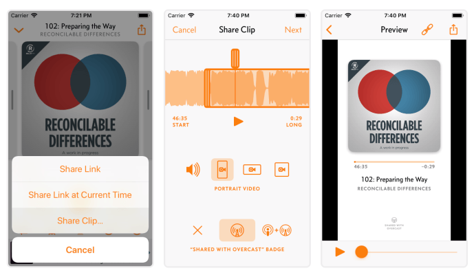Overcast hace que sea fácil convertir clips de podcasts en clips virales