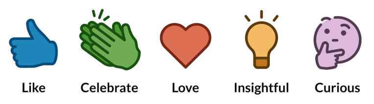 LinkedIn agrega reacciones de celebración, amor, perspicacia y curiosidad para estimular un mayor compromiso