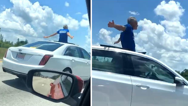 [TLMD - NATL] Peligroso e insólito: conduce auto con la mitad de su cuerpo afuera