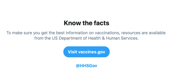 Una de las nuevas herramientas de Twitter para detener la propagación de información errónea sobre vacunas.
