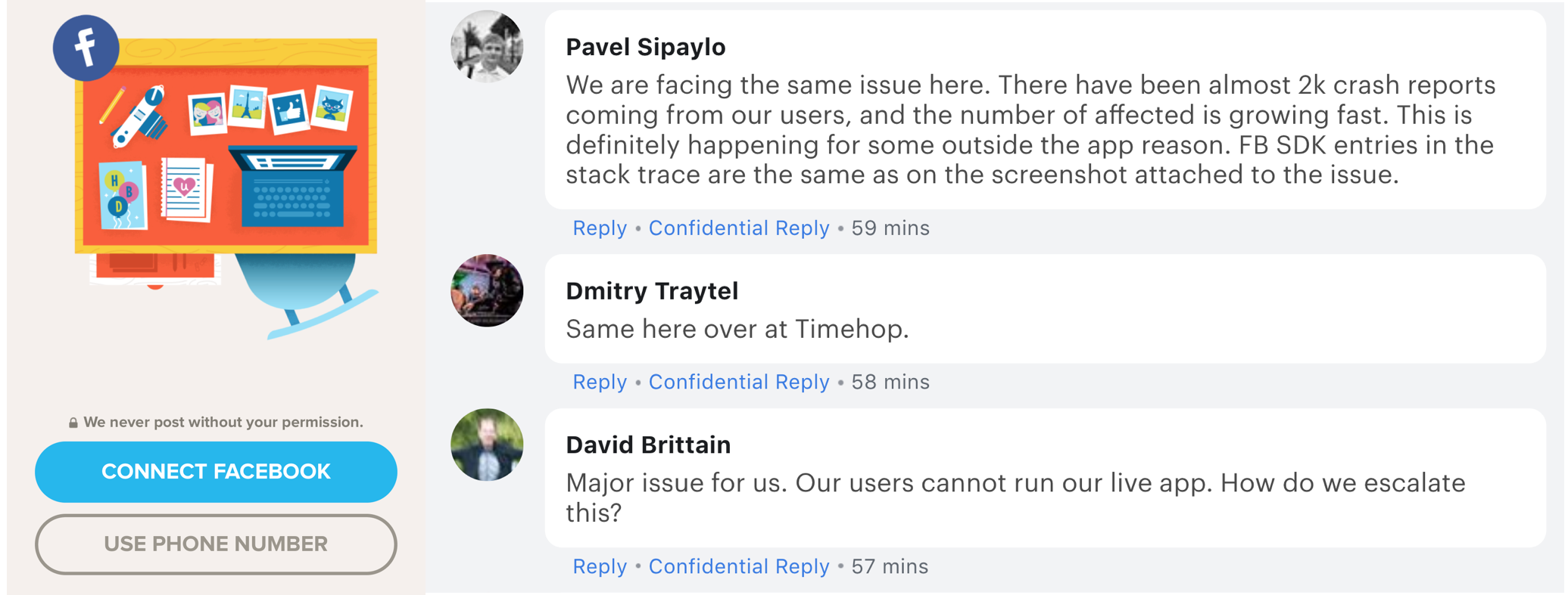 Timehop ​​Facebook SDK se bloquea
