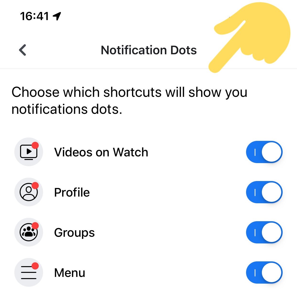 Desactivar los puntos de notificación de Facebook