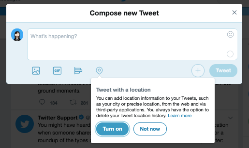 La función de etiquetado de ubicación de Twitter para tweets en su sitio web