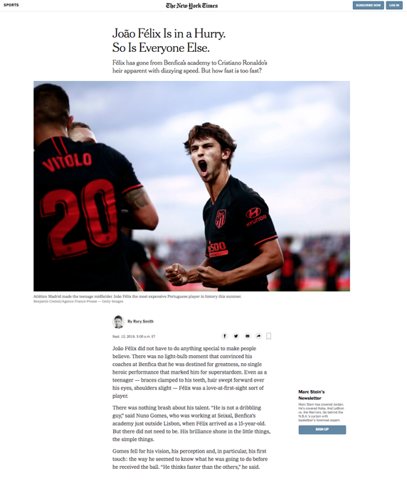 El reportaje de The New York Times sobre Joao Félix.