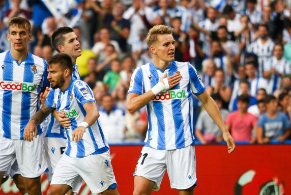 Odegaard celebra su gol ante el Atlético de Madrid