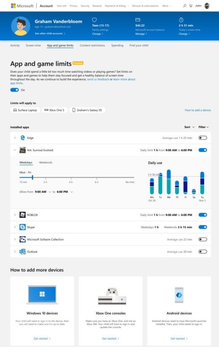 Microsoft por límites de tiempo de aplicación