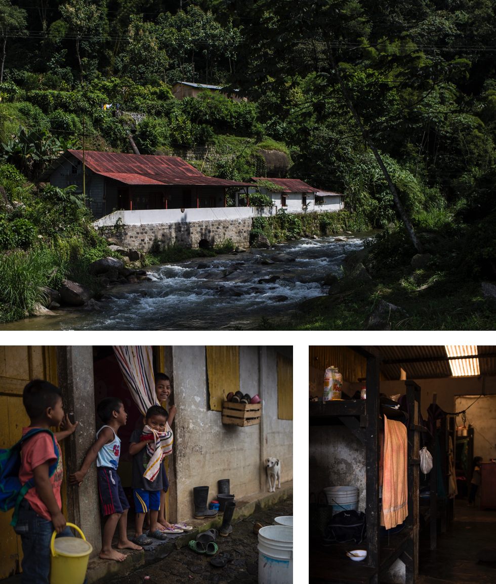 Arriba, la hidroeléctrica de la finca Hamburgo. Abajo, los cuartos de los trabajadores
