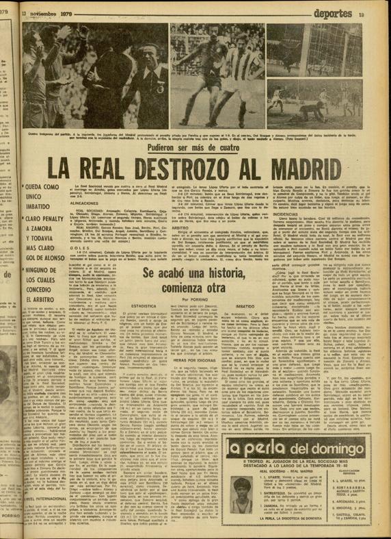 Página de La Voz de España del triunfo de la Real Sociedad sobre el Real Madrid en Atotxa el 11 de noviembre de 1979