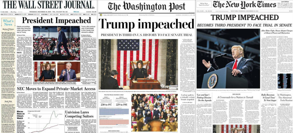 El juicio político de Trump acapara las primeras planas en EU