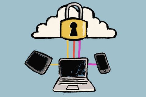 Ilustración de la computación en la nube sobre fondo azul