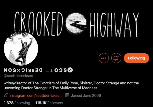 Scott Derrickson Twitter biografía