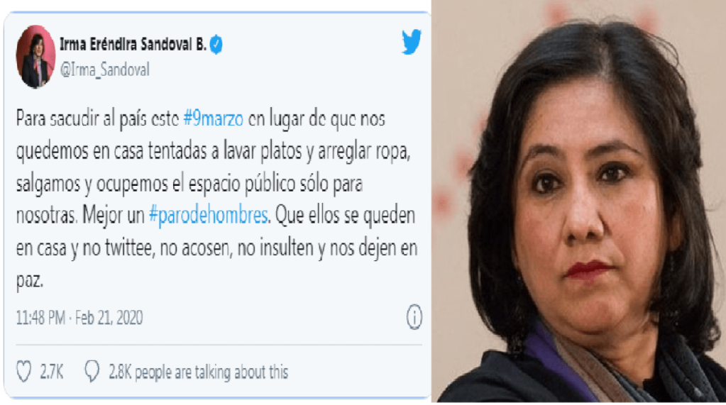 “Que haya paro de hombres y no de mujeres”: Eréndira Sandoval funcionaria de AMLO
