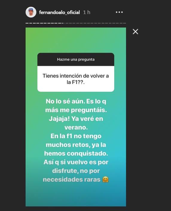 Alonso respondió a las preguntas de su Instagram