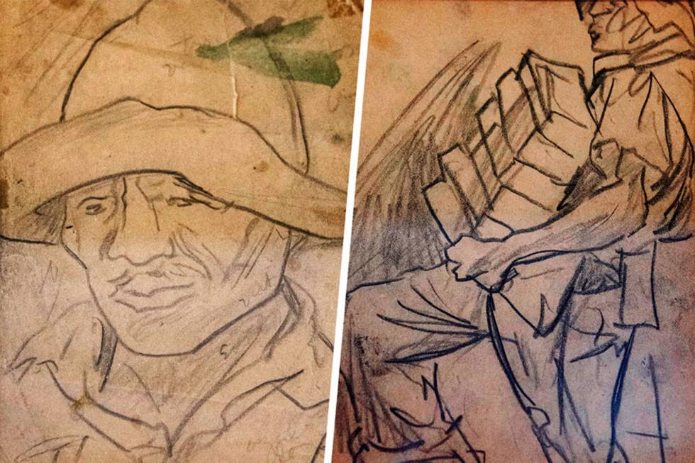 Detalle de dos de los dibujos en los que Pablo O' Higgins representó a hombres, mujeres y niños trabajadores en el México de los años 30 a los 50