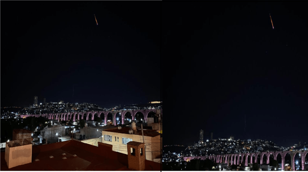 Caída de meteorito alcanza apreciarse en cielo de Querétaro, captan imágenes impresionantes