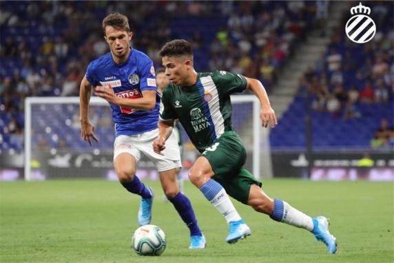 Nico Melamed, jugando con el primer equipo del Espanyol durante la fase previa de la Europa League