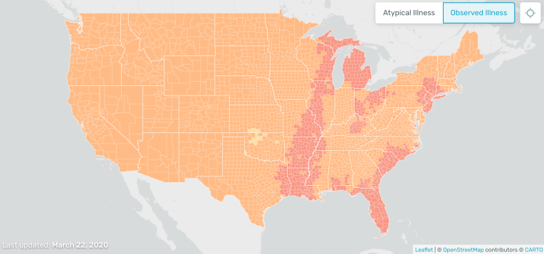 El mapa de fiebre de Kinsa podría mostrar cuán crucial es quedarse en casa para detener la propagación de COVID-19