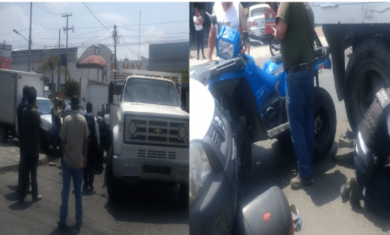 Arrolla a moto patrulla camión materialista, hay una policía herida, en San Juan del Río