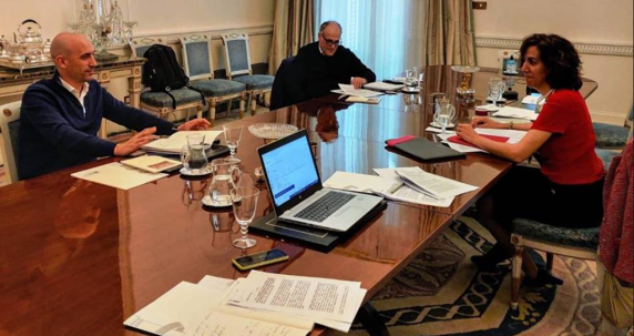 Irene Lozano, presidenta del CSD, junto a Luis Rubiales, de la RFEF, y Javier Tebas, de LaLiga
