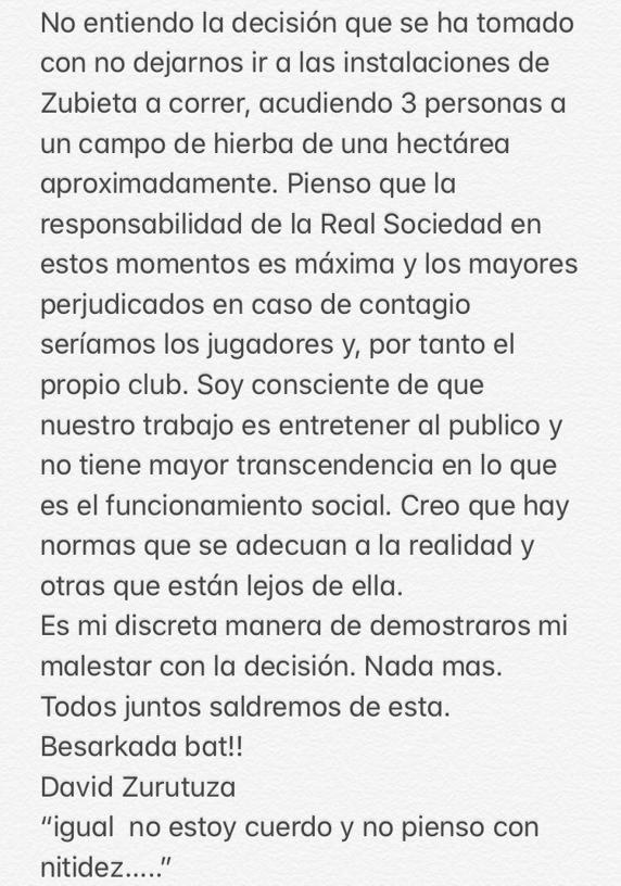 El mensaje lanzado por Zurutuza