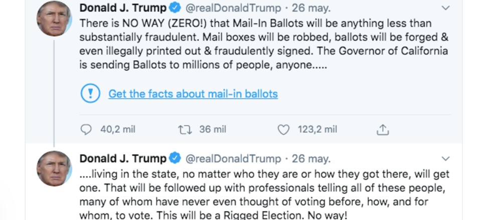 Trump amaga con cerrar compañías de redes sociales tras advertencia de Twitter