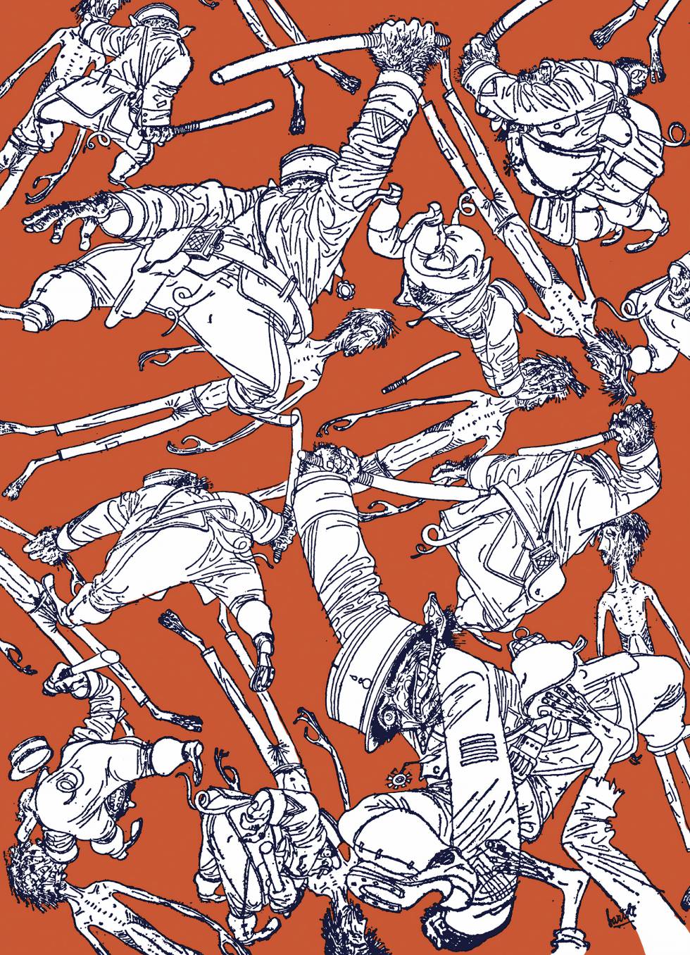 Gendarmes con rabo de cerdo, por Josep Bartoli.