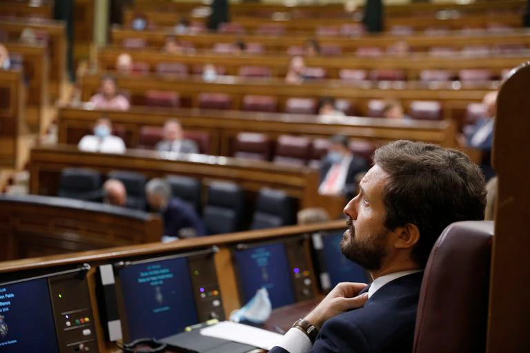 Pablo Casado, en su escaño del Congreso de los Diputados.
