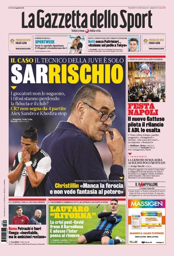 Portada de Gazzetta dello Sport este viernes 19 de junio