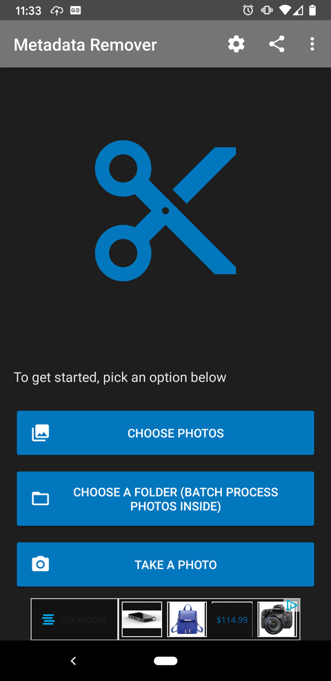 una captura de pantalla de la aplicación de eliminación de metadatos de fotos