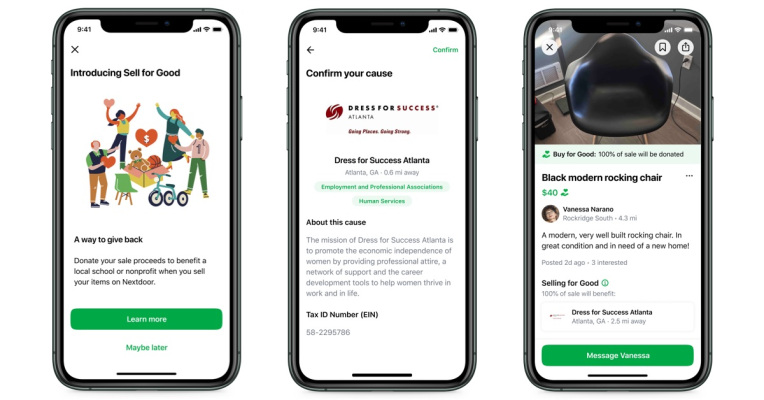 Nextdoor lanza Sell for Good para donaciones fáciles a organizaciones locales sin fines de lucro