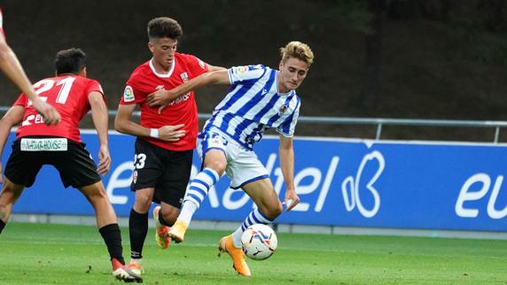 Robert Navarro, en un lance del partido contra la UD Logroñés