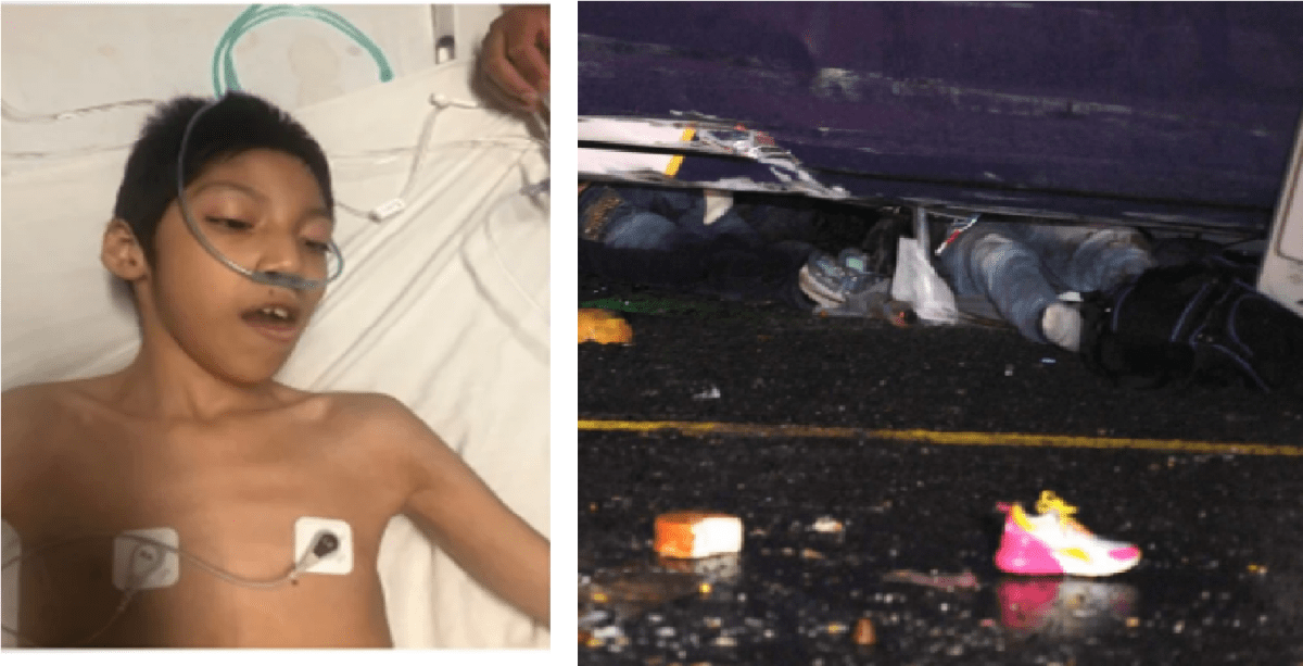 Buscan a los papás de un niño herido en la volcadura de un camión de pasajeros, donde murieron 15 personas