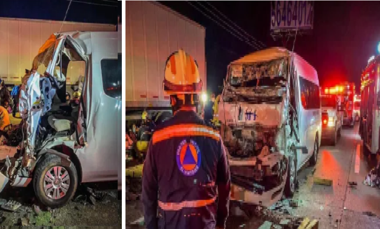 Choque entre tráiler y combi de transporte de personal, hay 13 heridos, en autopista México- Querétaro