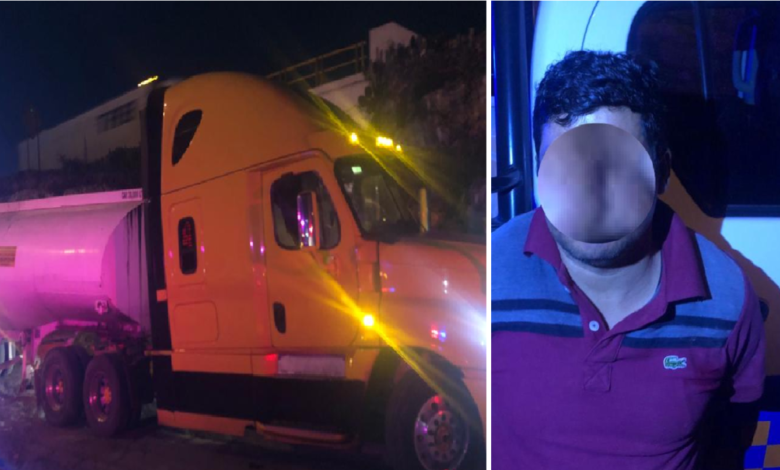 Detienen a huachicolero, traía un tráiler robado con huachicol, en Palmillas, San Juan del Río