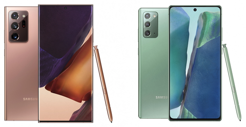 el galaxy note 20 a la izquierda y el galaxy note 20 ultra right