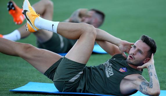 Saúl, en el entrenamiento del Atlético