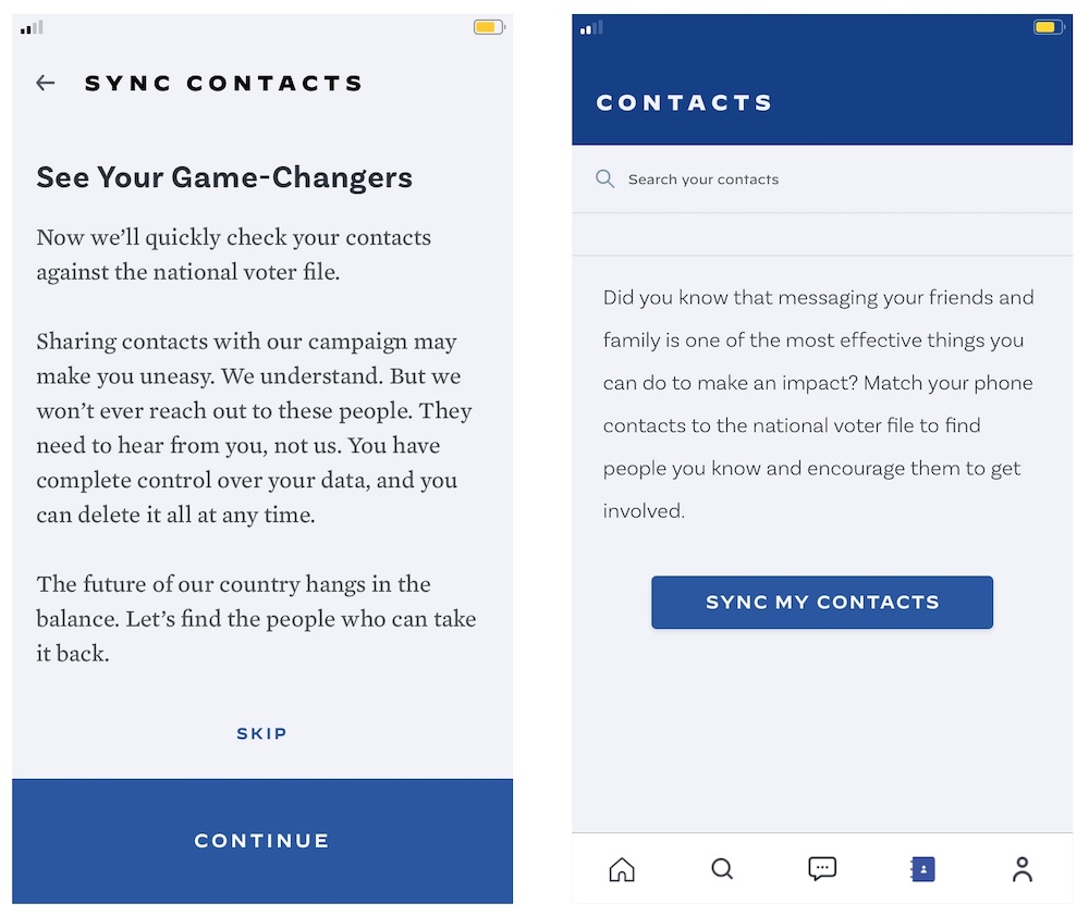 captura de pantalla de la aplicación oficial para iPhone de Joe Biden. 