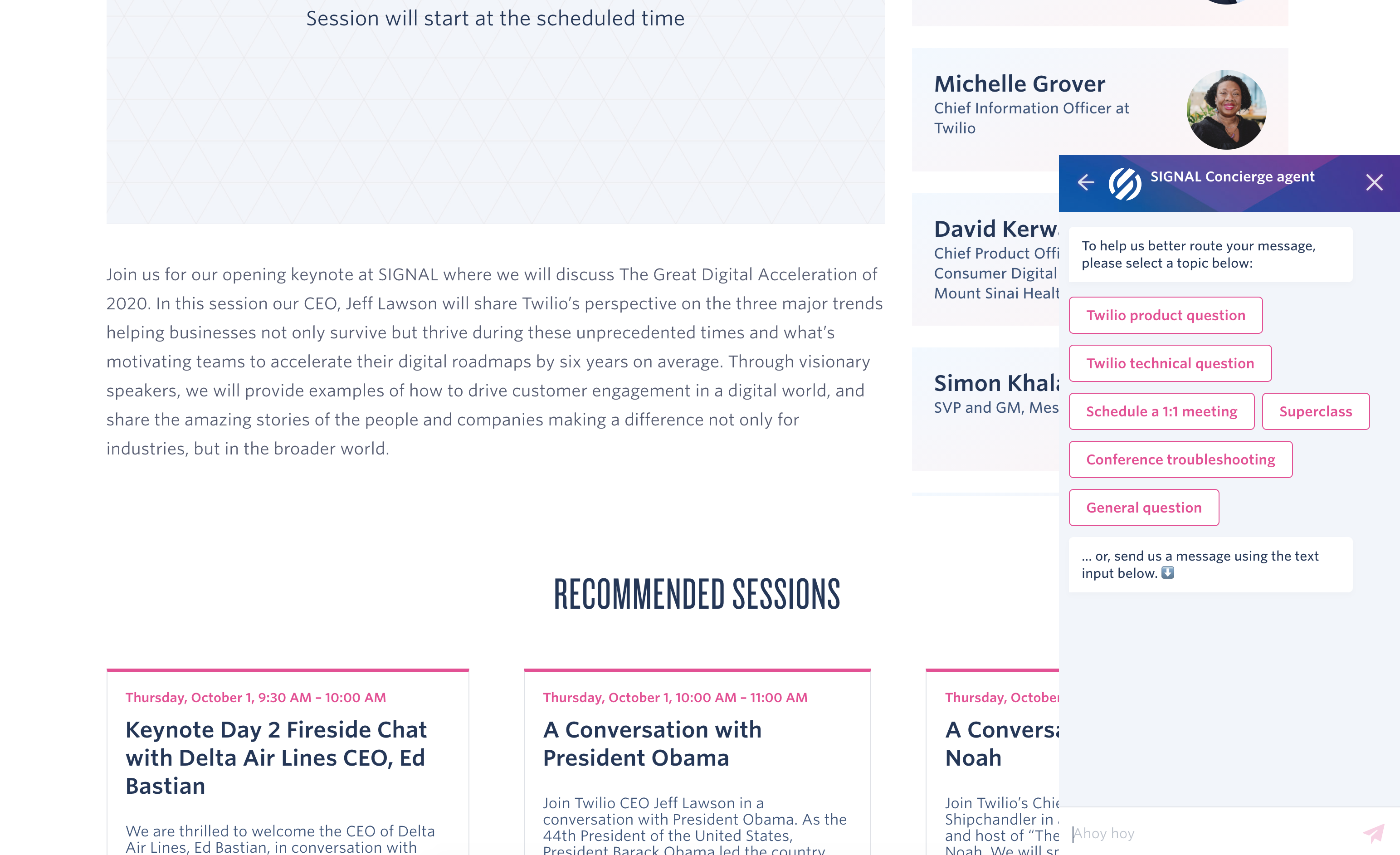 Agente de Signal Concierge para la conferencia virtual Twilio Signal