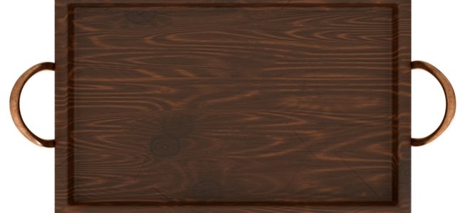 bandeja de madera simple con asas de metal