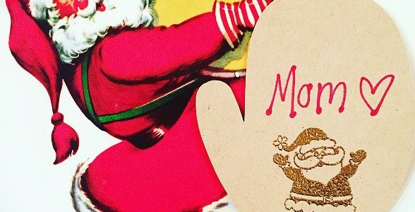 Tarjeta navideña con forma de manopla.