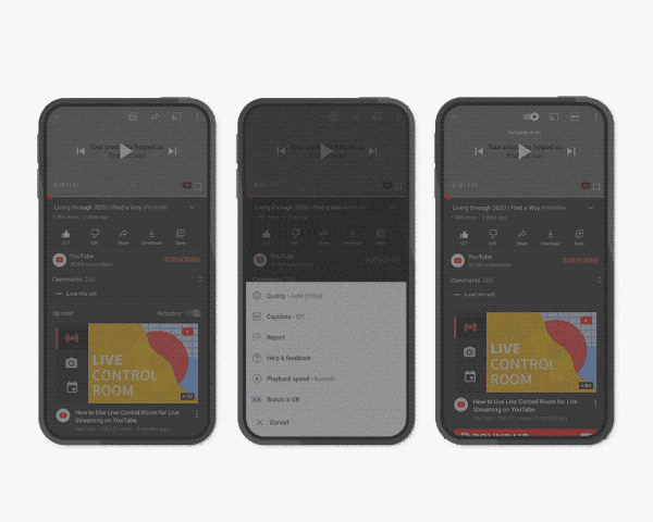 subtítulo de youtube y reproducción automática (gif)